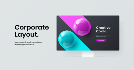 Premium monitor mockup site concept. Colorful website screen design vector illustration.
