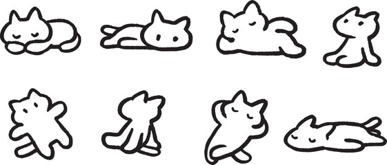 リラックスする猫　休憩　睡眠　シンプルでかわいい装飾イラストセット