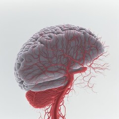 The brain synthesizes blood vessels. Illustration about the brain. Made by AI.