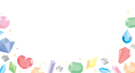 宝石の散らばった白背景のフレーム