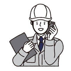 ヘルメット作業着姿の男性_スマホ