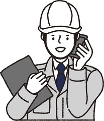 ヘルメット作業着姿の男性_スマホ