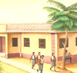 Obraz na płótnie Canvas Indian old aged vintage school life with students.