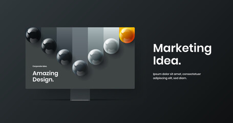 Minimalistic computer display mockup banner layout. Creative site vector design template.