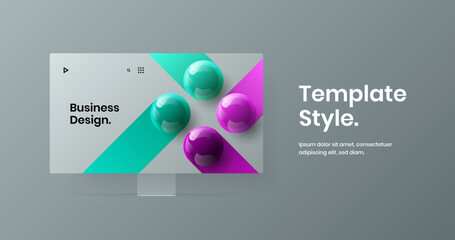 Colorful presentation vector design illustration. Amazing computer display mockup landing page concept.