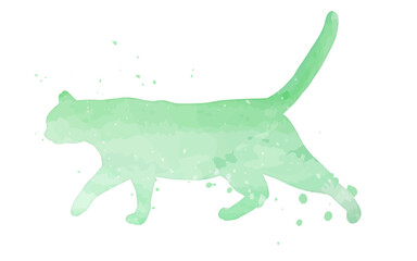 Watercolor pastel cat with splatter silhouette painting clipart
