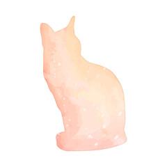 Watercolor pastel cat with splatter silhouette painting clipart