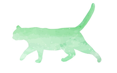 Watercolor pastel cat with splatter silhouette painting clipart