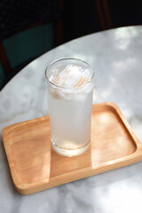 Coconut water in a glass. coconut juice.