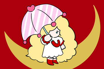 blonde hair girl with an umbrella illustration