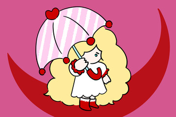 funny girl with an umbrella illustration