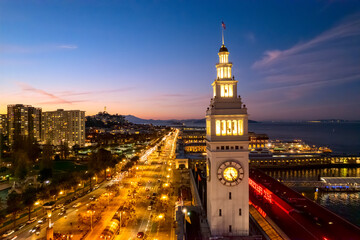 Aerial View of Port of San Francisco and Financial District, California