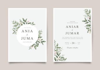 Fototapeta na wymiar Elegant wedding invitation template with flower and leaf decoration