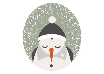 niedlicher Schneemann mit Mütze und Rübennase