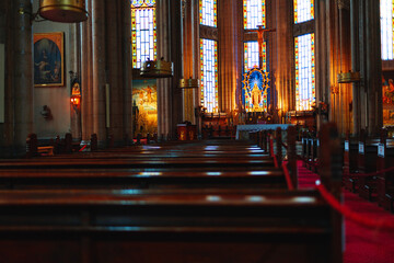 Fototapeta premium Inside view interior of empty Catholic cathedral.