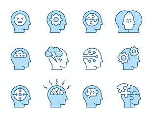 Depression and stress line icons. Editable stroke.
