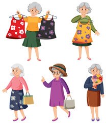 Elderly woman shopping cartoon character