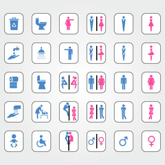 Toilet Sign set with blue and pink colors