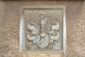 Mountain village Disentis with beautiful buildings and church on a blue cloudy late summer day. Photo taken September 5th, 2022 Disentis, Switzerland.