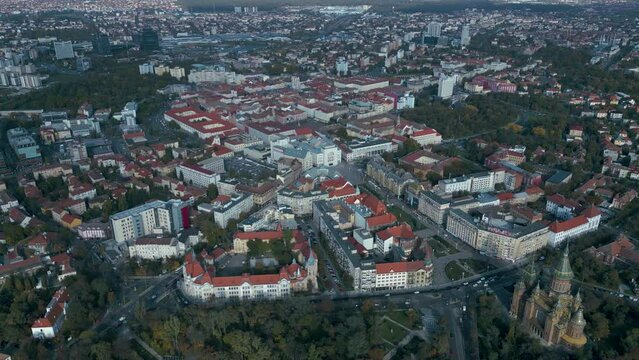 Aerial view around the city Timisoara in Romania on a sunny day in autumn.