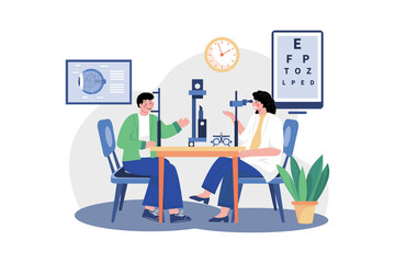 Obraz na płótnie Canvas Female Ophthalmologist Checking Patients' Eyesight