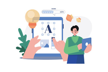 Male Working On The Creative Idea On A Tablet