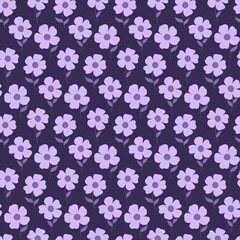 Simple flowers with leaves. Seamless floral pattern