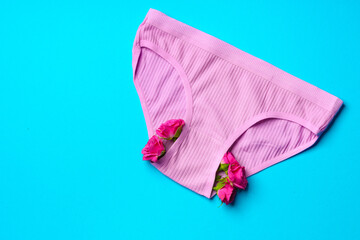 Women's panties with flower buds on paper background