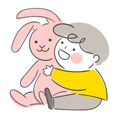 토끼 인형을 안고 있는 캐릭터 일러스트 © moore moore