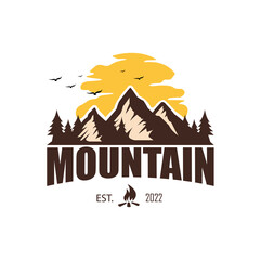 Mountain view vector logo illustration. Outdoor logo vector for sticker, badge, or emblem.