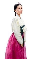 Asian woman wearing a traditional Korean national costume, Hanbok