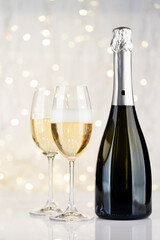 Champagne bottle and glasses
