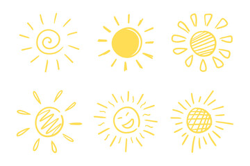 set of doodle sun.Design elements. vector illustration.