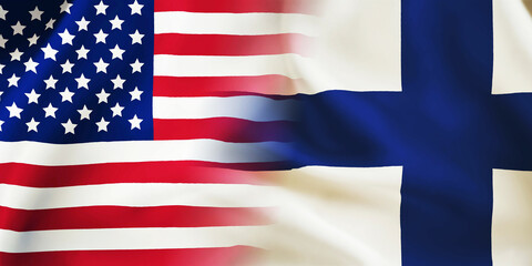 Finland ,USA flag together.American and Finland waving flag