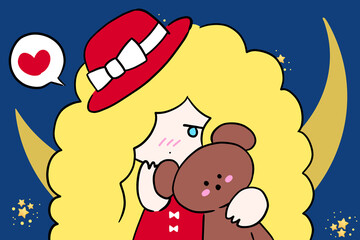 girl in formal dress illustration background crescent moon