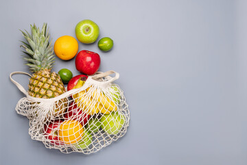 Shopping mesh bag full of healthy food