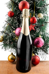 The champagne bottle with the Christmas tree