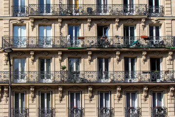 Haussmannian facade in Paris, France.