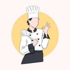 illustration of woman in chef's dress or cooking uniform with cooking hat