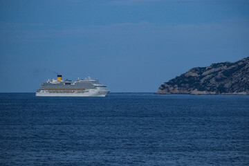 Costa cruiseship or cruise ship liner Diadema arrival into Marseille Provence port during sunrise...
