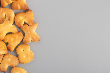 English letter bread snack on gray background