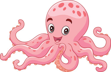 Cartoon happy octopus on white background - 548149977