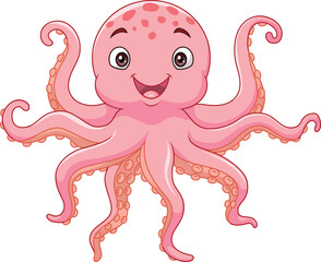 Cartoon happy octopus on white background - 548149997