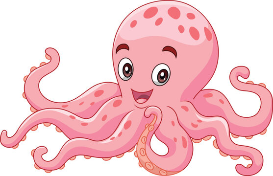 Cartoon happy octopus on white background