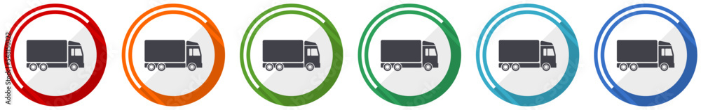 Poster Delivery icon set, flat design vector illustration in 6 colors options for webdesign and mobile applications