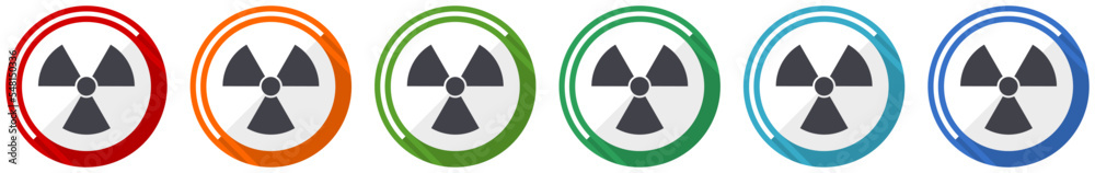 Fototapete Radiation icon set, flat design vector illustration in 6 colors options for webdesign and mobile applications