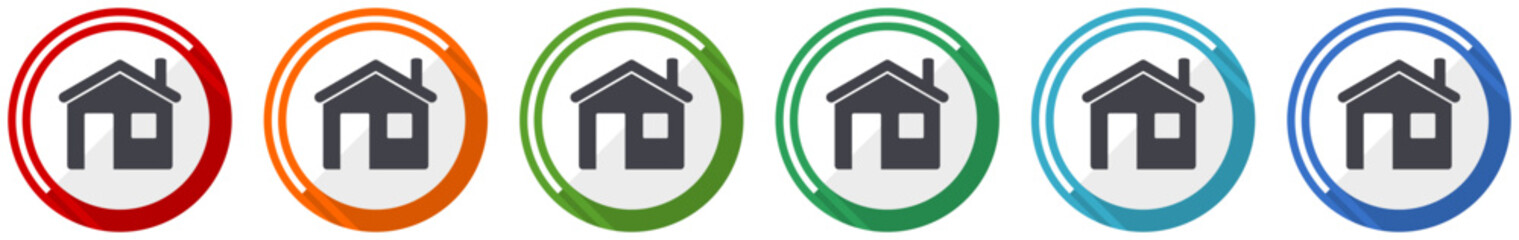 House, home icon set, flat design vector illustration in 6 colors options for webdesign and mobile applications
