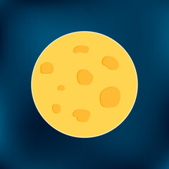 Obraz premium Icon, button, sticker with round yellow cartoon moon on blue gradient sky background