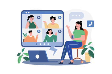 Video Call With Family Members Illustration concept