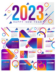 Happy New Year 2023 Greeting banner logo design illustration, Creative and Colorful 2023 new year vector Abstract design typography logo 2023 for vector celebration and season decoration, backgrounds,